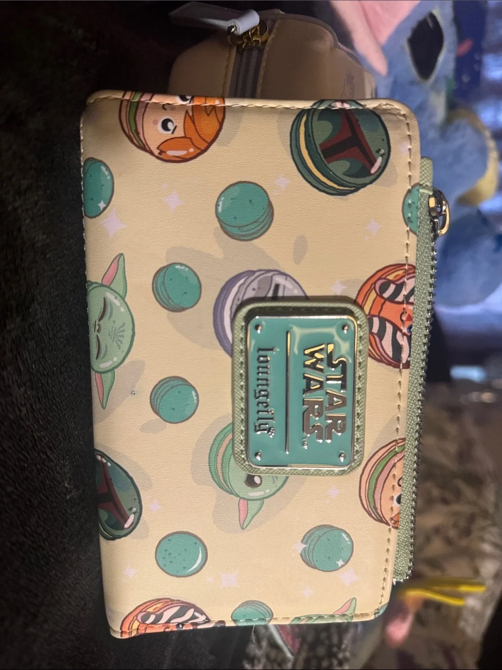 Loungefly Yellow Baby Yoda Macaron Zip Wallet with Mint Accents